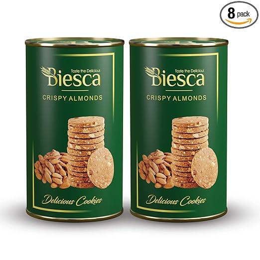 Biesca Crispy Almonds Cookies with Butter 190g each (Pack of 2), Premium Handcrafted Biscuit, No Maida, No Preservatives, Eggless, Healthy Snack, For all Occasions