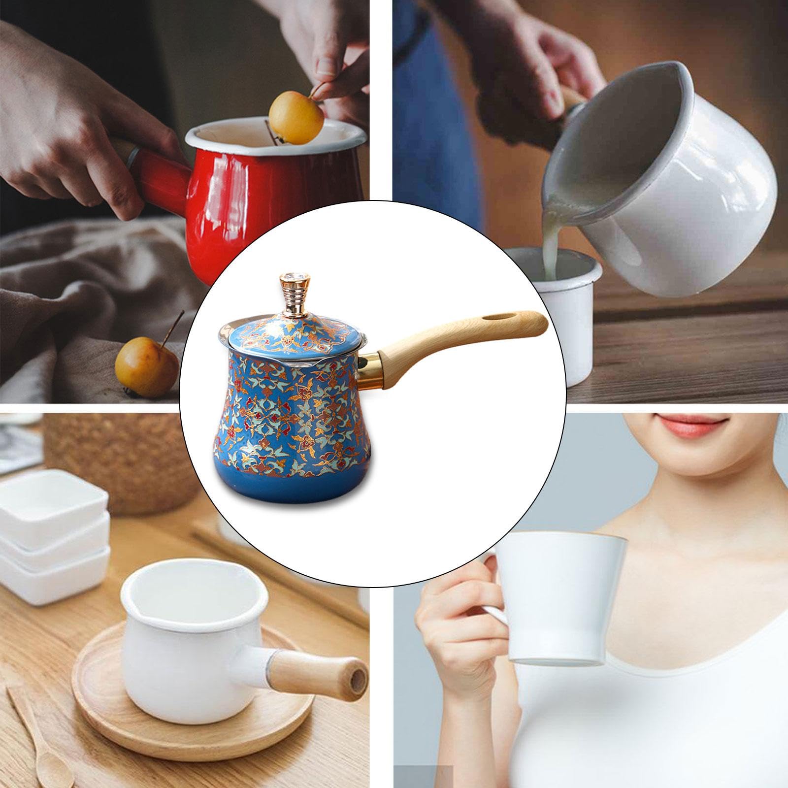 Edelstahl Induktionskanne Mokkakanne Türkische Kaffeekanne, Gießkanne mit Deckel und Ausguss, hitzebeständig, Türkische Kaffeekanne für Zuhause, Café, Restaurant, Camping, Blau Muster 550 ML