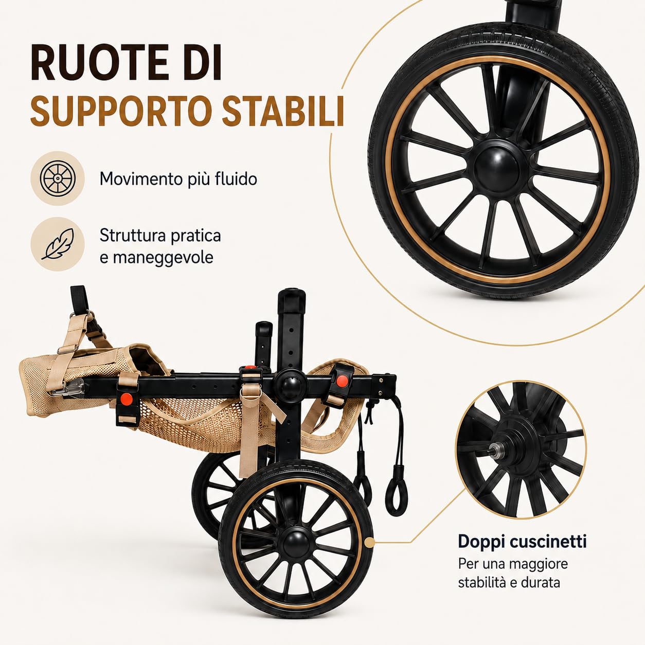 Carrellino per Cani Regolabile, Zampe Posteriori，XL | Telaio in alluminio, ruote ammortizzate, design igienico aperto e fibbia rapida. Allevia l'artrosi senza stress.