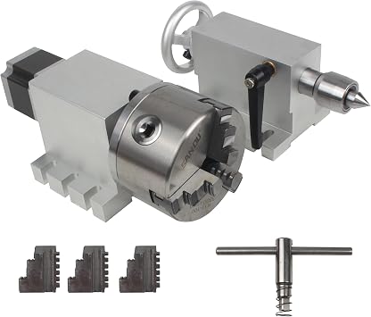 CNCTOPBAOS CNC Router 4th Axis Rotation A axis,Engraving Milling Machine Rotary Table 3 Jaw 100mm Chuck Dividing Head,Gapless Harmonic Reducer Gearbox Ratio 1001 w/ 65mm Tailstock
