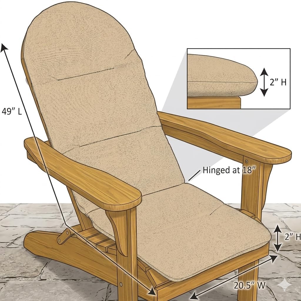 Sunbrella Patio Cushions - 20.5" W x 49" L x 2" T, Outdoor Adirondack Chair Cushion with Comfort, Style & Durability Designed for Outdoor Living - Made in The USA