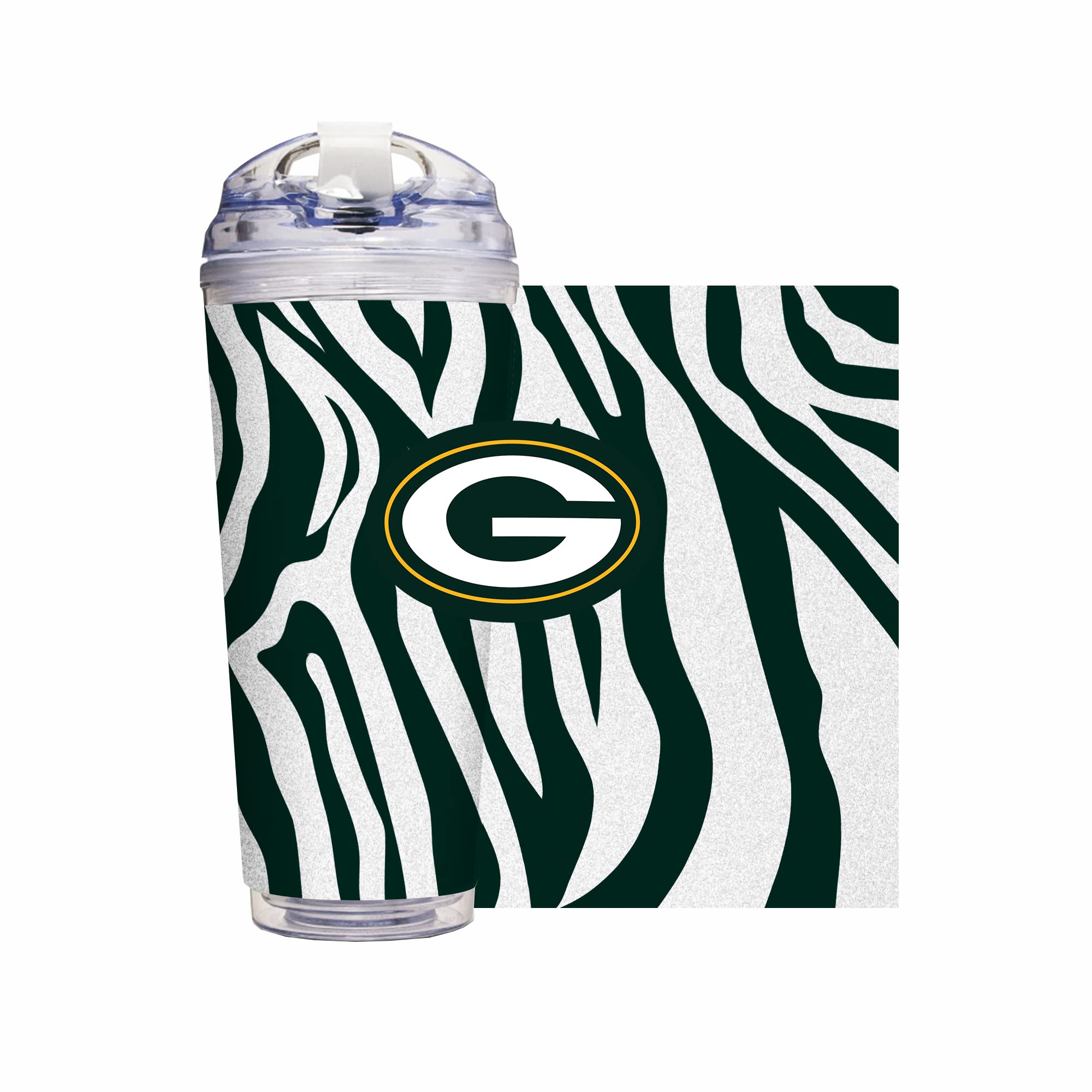 Rico Industries NFL Football Glitter 24oz Acrylic Glitter Tumbler with Hinged Lid, Officially Licensed Double Wall Tumbler with Straw