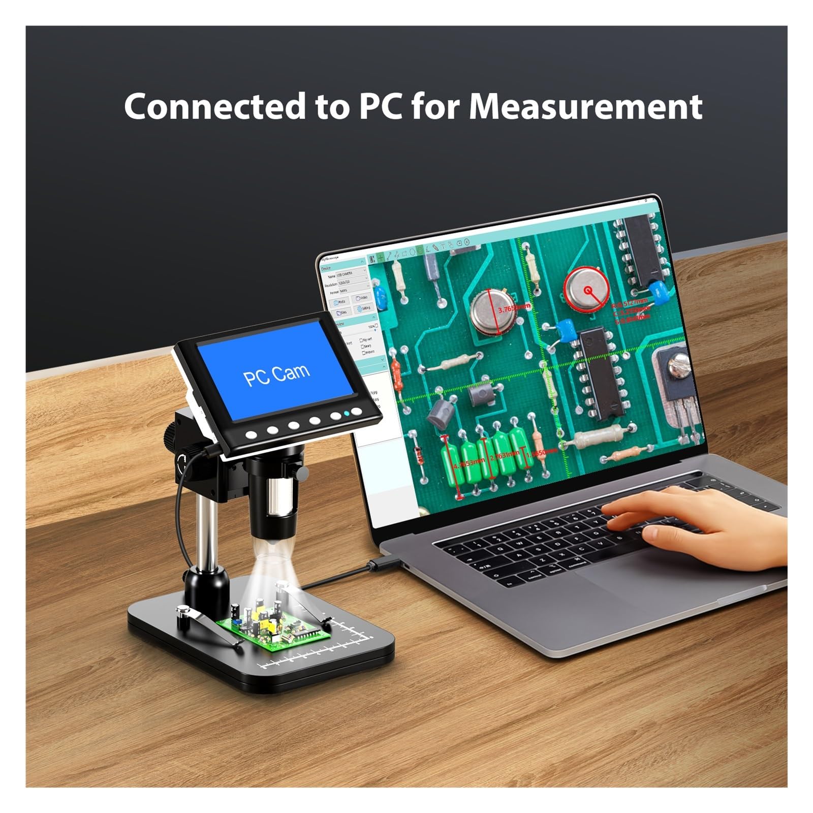 4.3'' Digital Microscope 1000X Coin 1080P Video For Adult Soldering With 8 LEDs, PC View