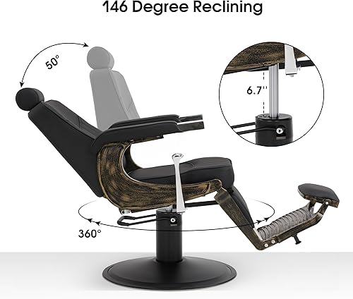 Miniatura 4 de BarberPub Silla de peluquero vintage Marco de metal resistente para todo uso Reclinación hidráulica Salón de belleza Equipo de spa 2905