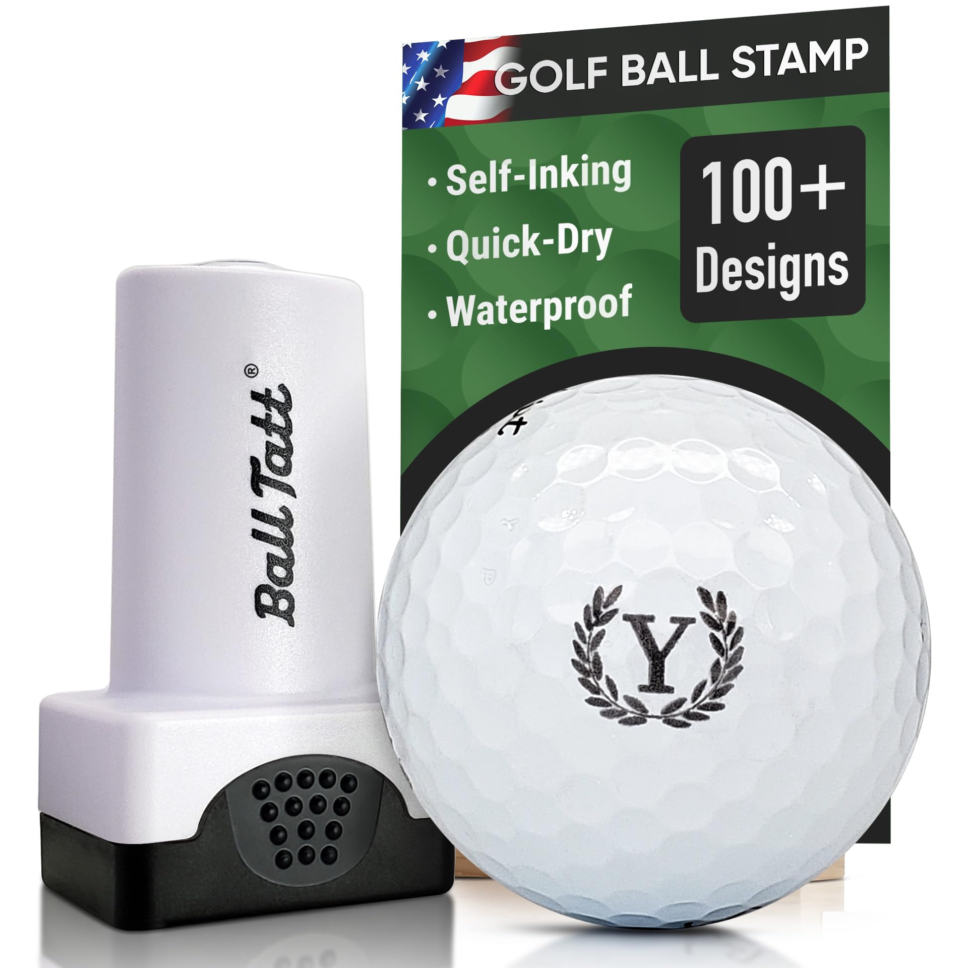 Ball Tatt - Golf Ball Stamp - Self-Inking Marker - Quick-Dry Permanent Marking Tool, No Leaks or Refills, Reusable & Waterproof Golfing Stamper - Ideal Gift for Golfers, Dads, Retirement (Y Monogram) — image 1