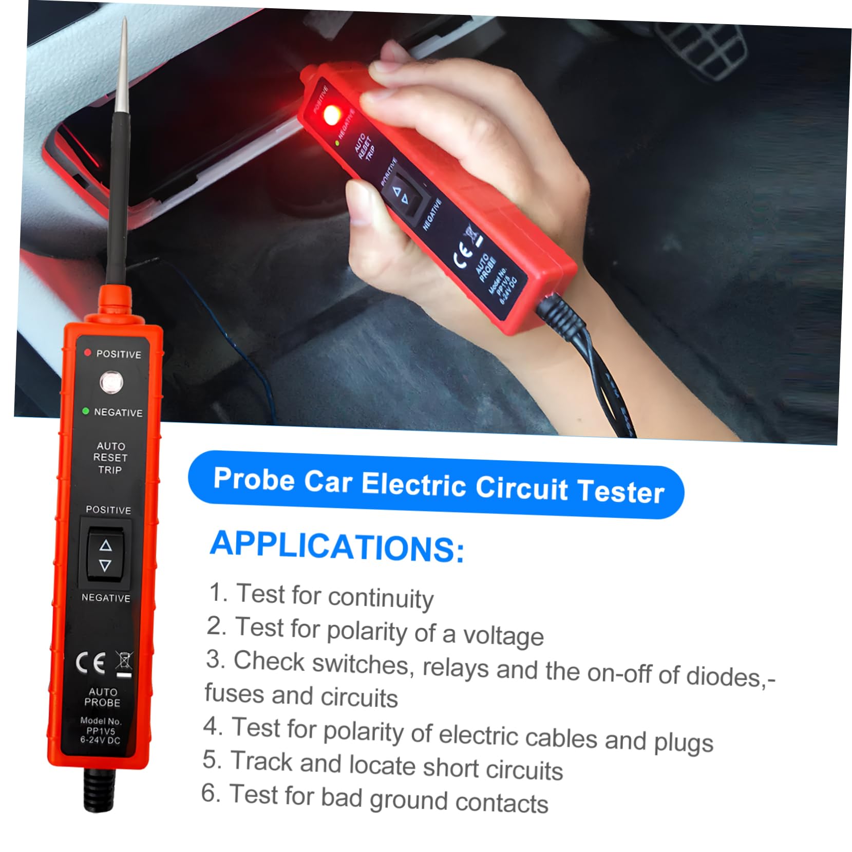 TOPBATHY Probador de Circuitos Automotrices Dc 6-24v, Identifica Cortocircuitos y Circuitos Abiertos, para Coche y Camión, Sonda Metálica