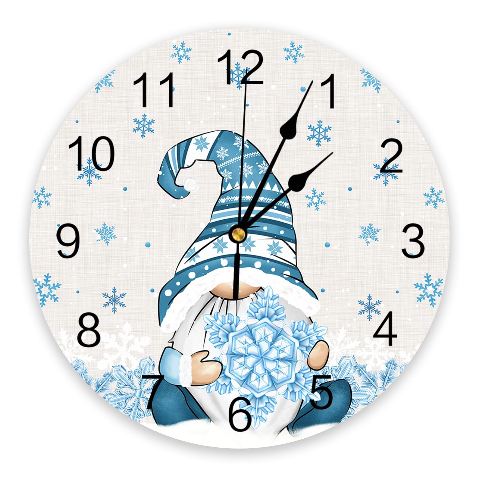 Ensound Christmas Wall Clock Gnome Snowflake Clocks Wooden Silent Non-Ticking Battery Operated Blue Round Clock for Home Living Room Office Kitchen Bedroom Xmas Holiday 12 Inch