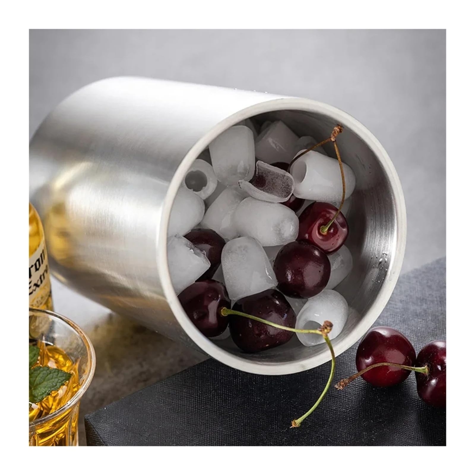 Cubo de Hielo Acero Inoxidable Doble Pared, Enfriador Aislado Botellas Cerveza, champán y Vino