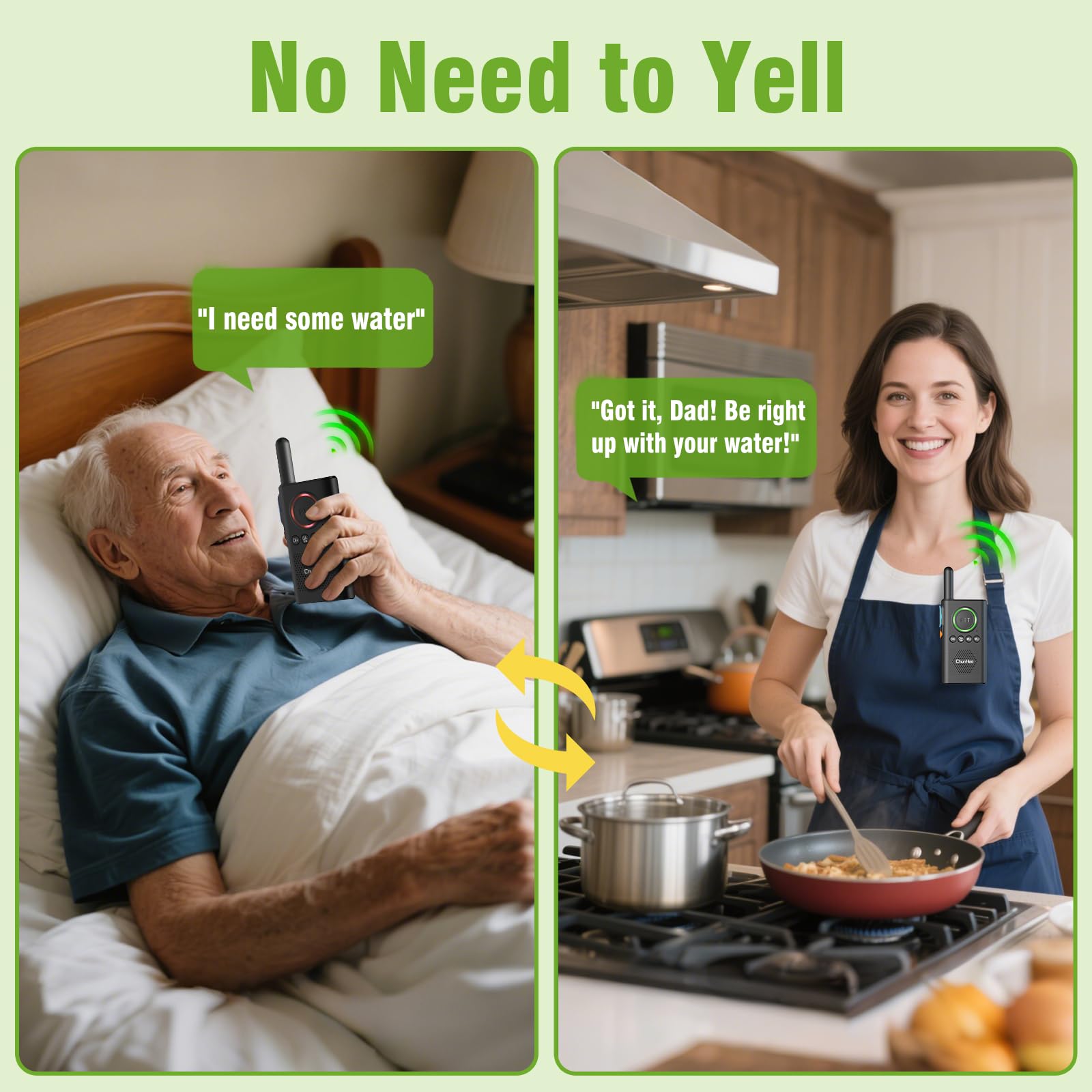 ChunHee Wireless Intercom for Home Hospital Hotel - Caregiver Pager Intercom with Emergency SOS Alarm, 1.5 Miles Long Range for Office Business Room to Room Communication Systems, 2 Pack