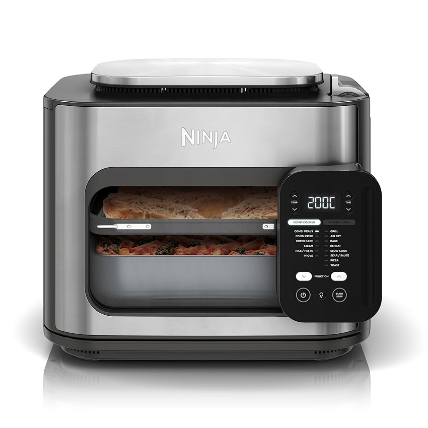 Ninja Combi 12-in-1 Multicooker, Forno e Friggitrice ad Aria, 12 Funzioni di Cottura, Pasti per la Famiglia in 15 Minuti*, Include Teglia, Padella e Guida alle Ricette, Grigio, SFP700EU