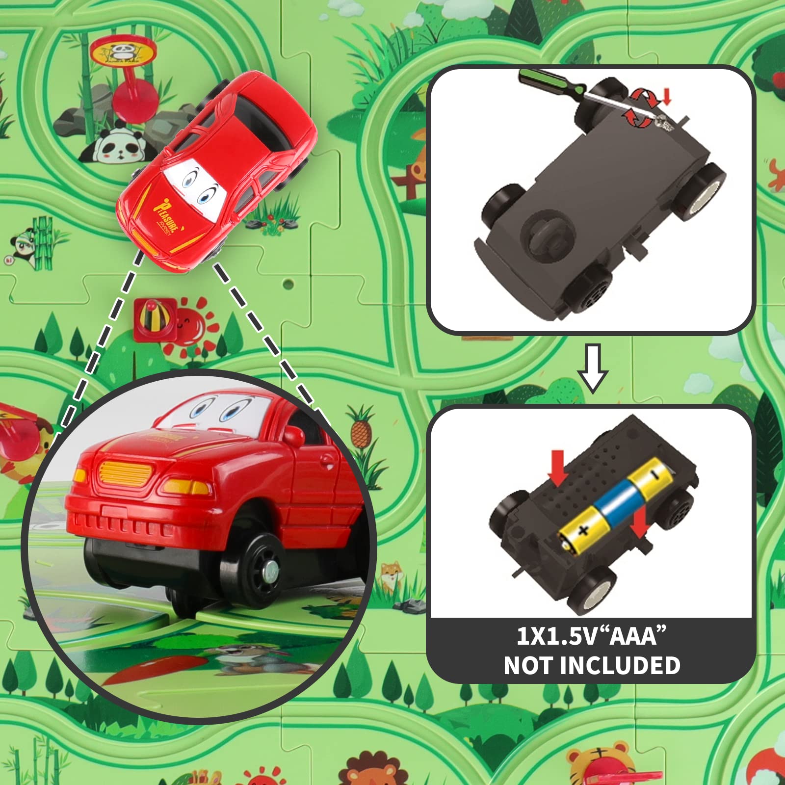 Plastique Jouet de Piste Puzzle Ensemble de Jeu pour Enfants 3-6 Rail Voiture Puzzle Piste avec Véhicule de Circuit Voiture pour Garçons Filles 3 4 5 6 Éducatif Montessori Jouet Cadeau