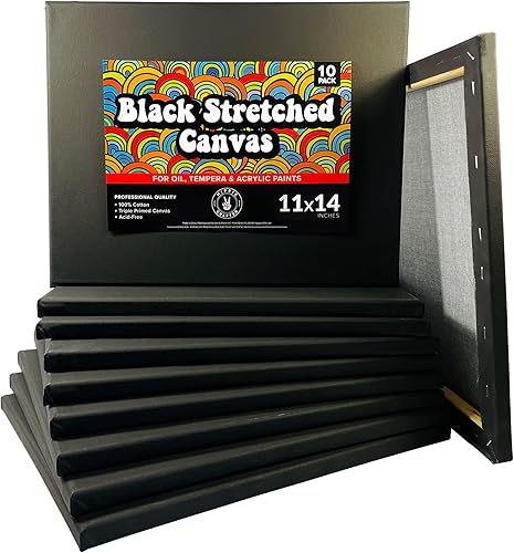 Lienzo negro estirado para pintar a granel, paquete de 10 lienzos pequeños para pintar lienzo en blanco para pintar, lienzo estirado de 11 x 14