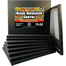 Stretched Black Canvas for Painting, 10 Pack 11x14 Blank Canvases, Gesso Primed, Ideal for Oil, Acrylic, and Watercolor Art, Perfect for Artists and Painting Projects