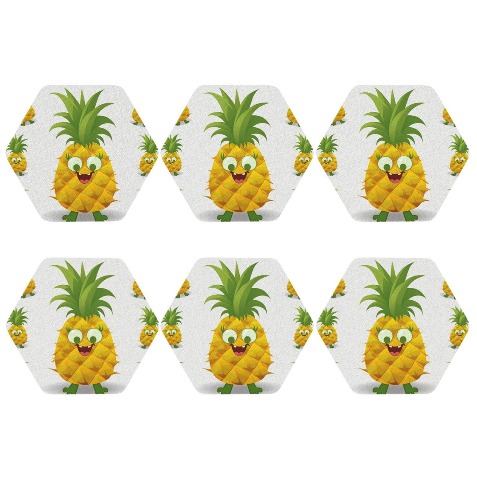 6pcs Leather Coasters for Drinks, Pineapple Drink Coasters for Tabletop Protection, 4" Cup Coasters for Coffee Table Decor, Non-Slip Drinking Cup Mat for Hot Or Cold Drink