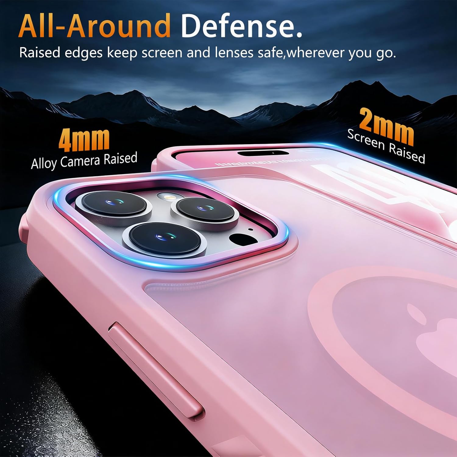 Magnetic for iPhone 16 Pro Case, Compatible with MagSafe, Threaded Non-Slip, 4 Cornered Military-Grade Drop Protection, Alloy Camera Frame, Matte Translucent Shockproof Phone Case, Pink
