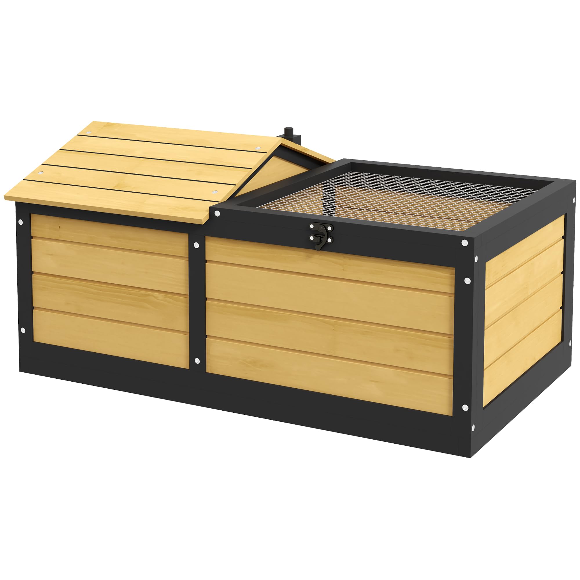 PawHut Casetta in legno per tartarughe, per piccoli animali domestici, rettili con nascondiglio per rifugio, parte superiore apribile, vassoio, casa per tartarughe, per interni ed esterni, giallo