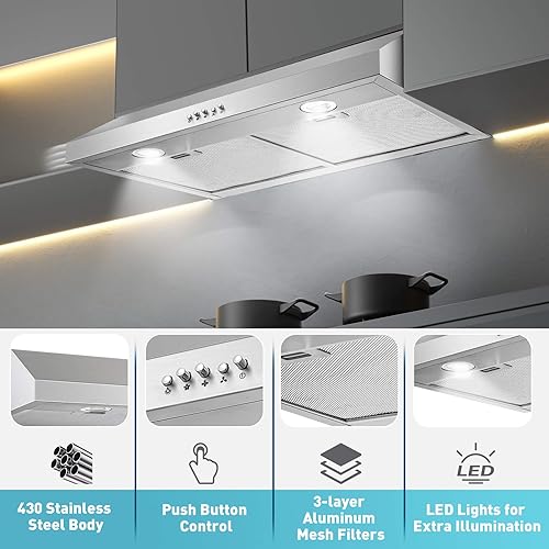 Miniatura 2 de SNDOAS Campana extractora para debajo del gabinete, campana extractora sin conductos de 30 pulgadas, alterable a conductos, campana extractora de