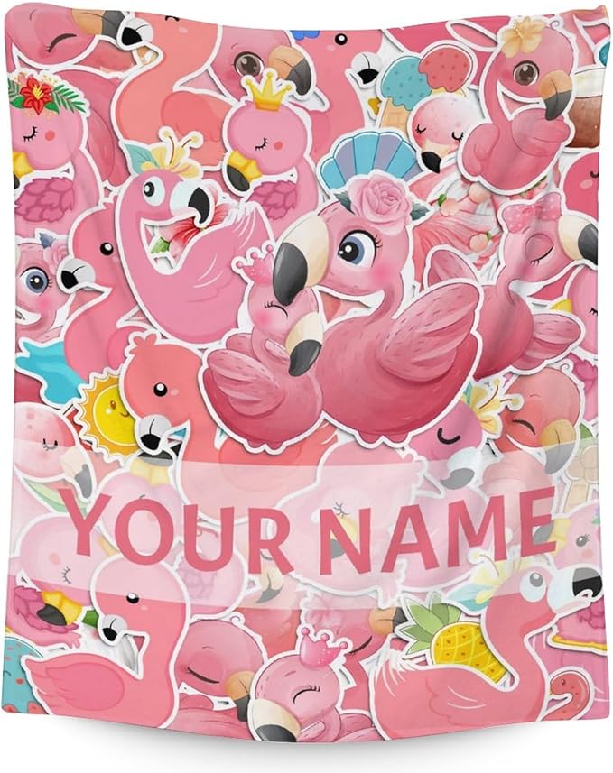 Personalized Flamingo Blanket Gifts with Name - 40x50 Inches Cute Throw for Women & Girls - Pink Soft Fuzzy Blankets for Bed, Couch & Living Room