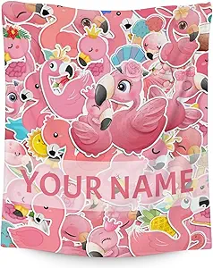 Personalized Flamingo Blanket Gifts with Name - 40x50 Inches Cute Throw for Women & Girls - Pink Soft Fuzzy Blankets for Bed, Couch & Living Room