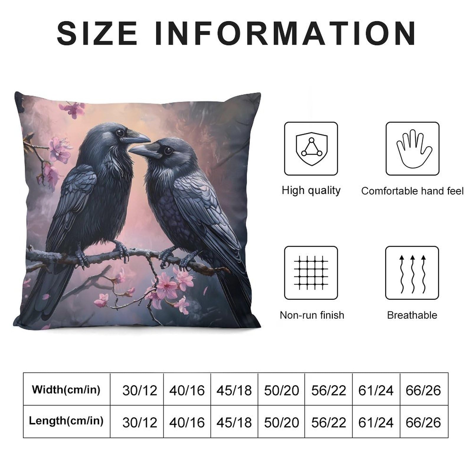 Black Crows Cherry Tree Branch Decorative Throw Pillow Covers Plush Cushion Protect Case for Sofa Bedroom 26 