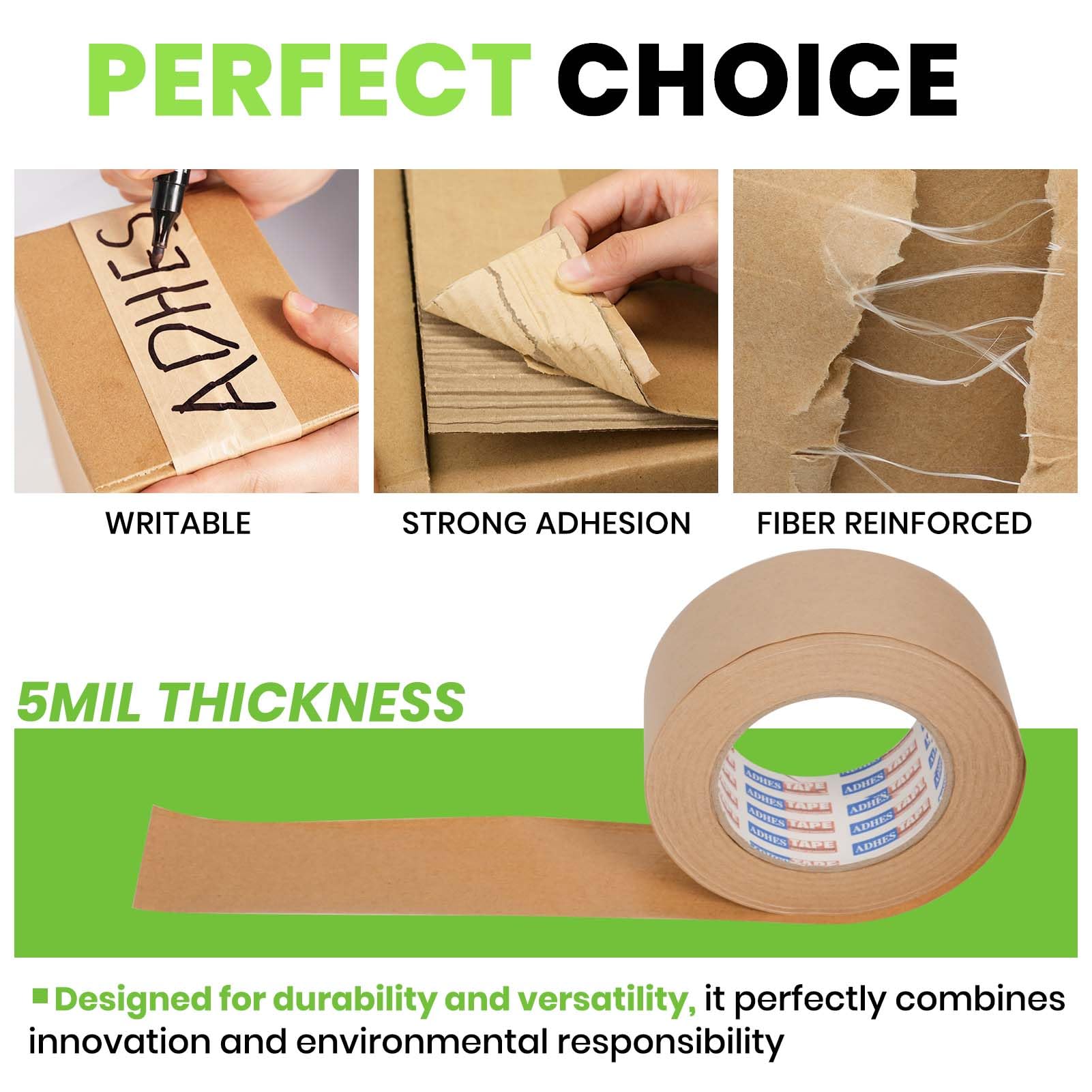 ADHES Wasseraktiviertes Packband - 3 Rollen 50mm X 50m Braunes Kraftpapier Band