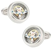 Silver Tourbillon Carbon Fiber Watch Cufflinks Working Steampunk with Jewelry Presentation Box Gift Idea for Him Sleeve Clock Cuff Links Special Occasions Cufflinks Travel Box