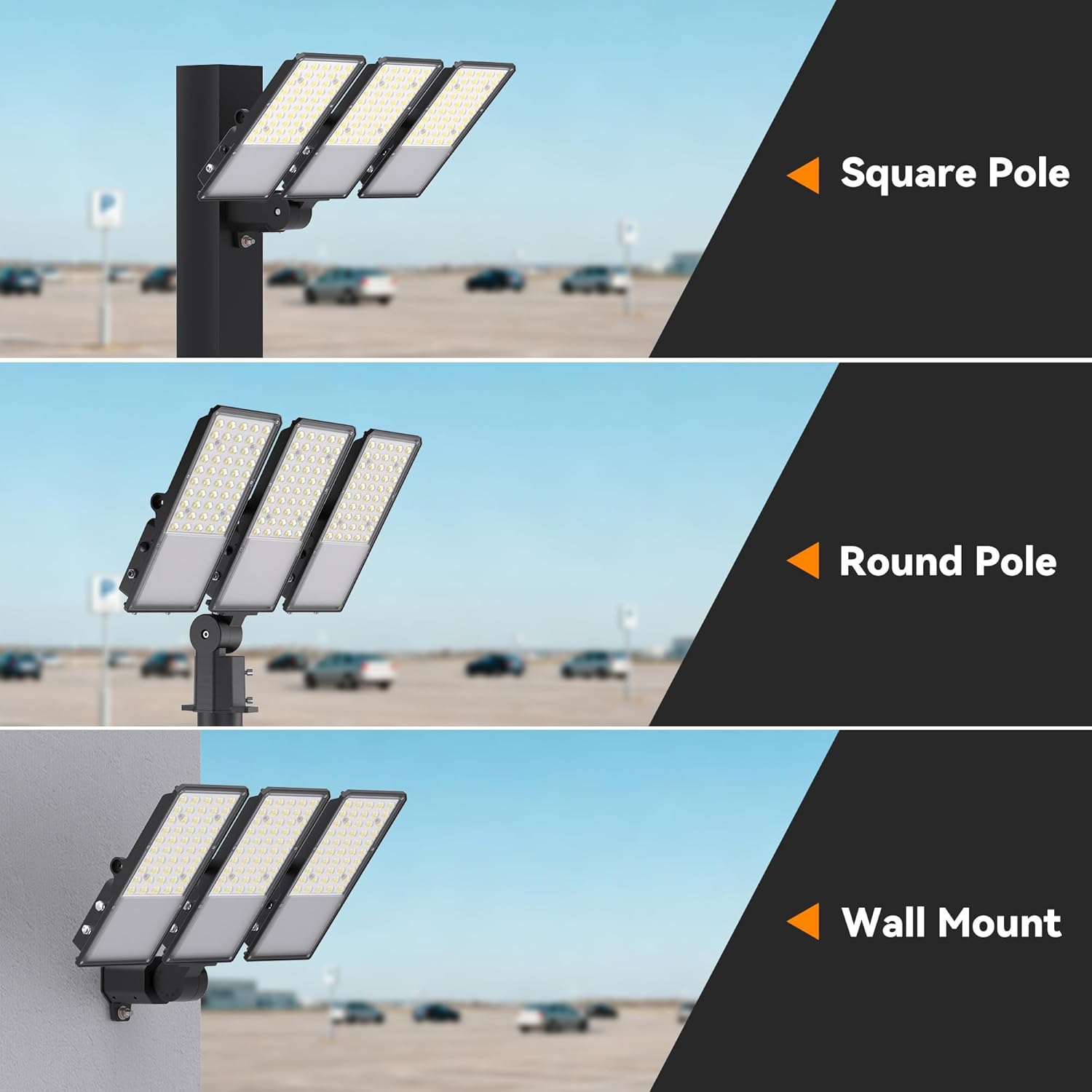 300W Upgraded LED Parking Lot Light with Photocell 45000lm 5000K, ETL, IP66 Waterproof Adjustable 3-Head Commercial Lighting Outdoor, Pole Mount, Flood Lights for Roadways, Driveways