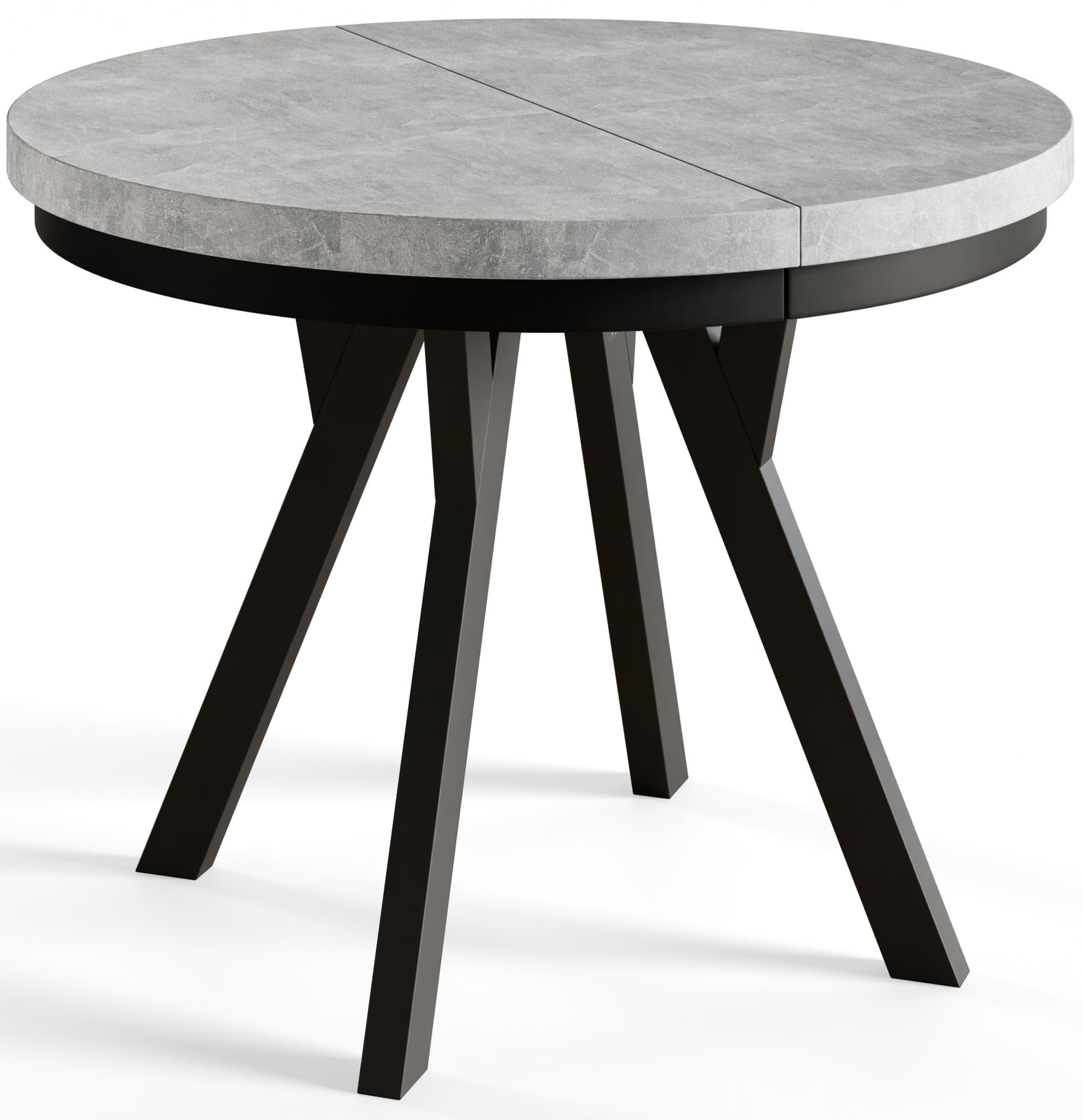 Esstisch Ausziehbar Evo, Stabile Konstruktion, 120-220cm, Graphit | Runder Tish, Moderner Wohnzimmertisch und Küchentisch, Schwarze Beine