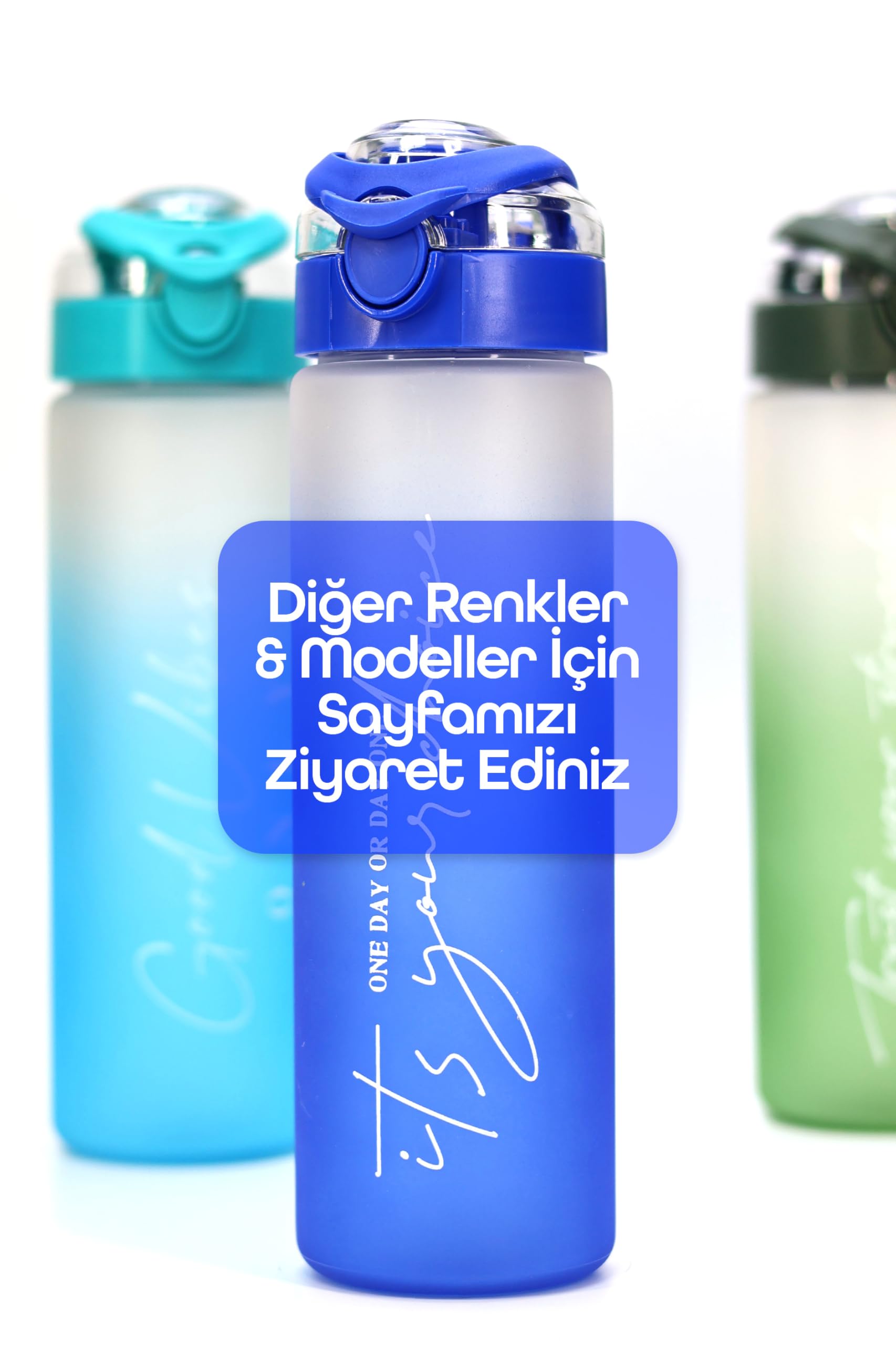 Su Matarası Tritan Geniş Ağız Su Şişesi Gradient Type Spor Matarası Suluğu BPAsız 630 mL Mavi 0111