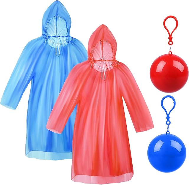 Vergissmeinnicht 2 Pieces Adult Raincoats Disposable Raincoat Ball Easy Carry Keyring Ball Raincoat Emergency Raincoats Poncho Rainwear for Hiking Camping Travel Outdoor