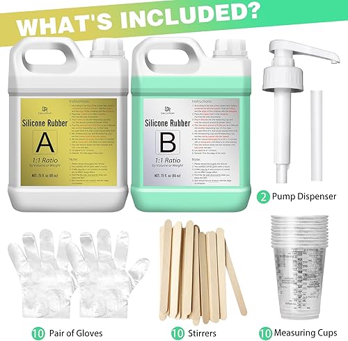 Miniatura 2 de Kit de fabricación de moldes de silicona, goma de silicona líquida elástica de 170 onzas, 15 A con bombas para hacer moldes, fundición, silicona de