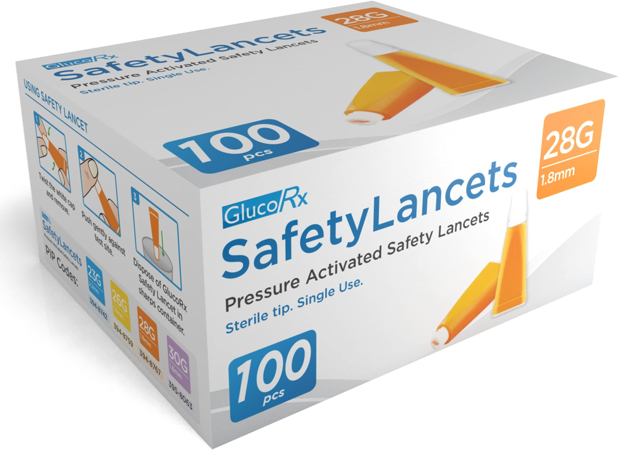 28 g/1.8 mm Safety Lancets, 100 Pack, 5060342240583