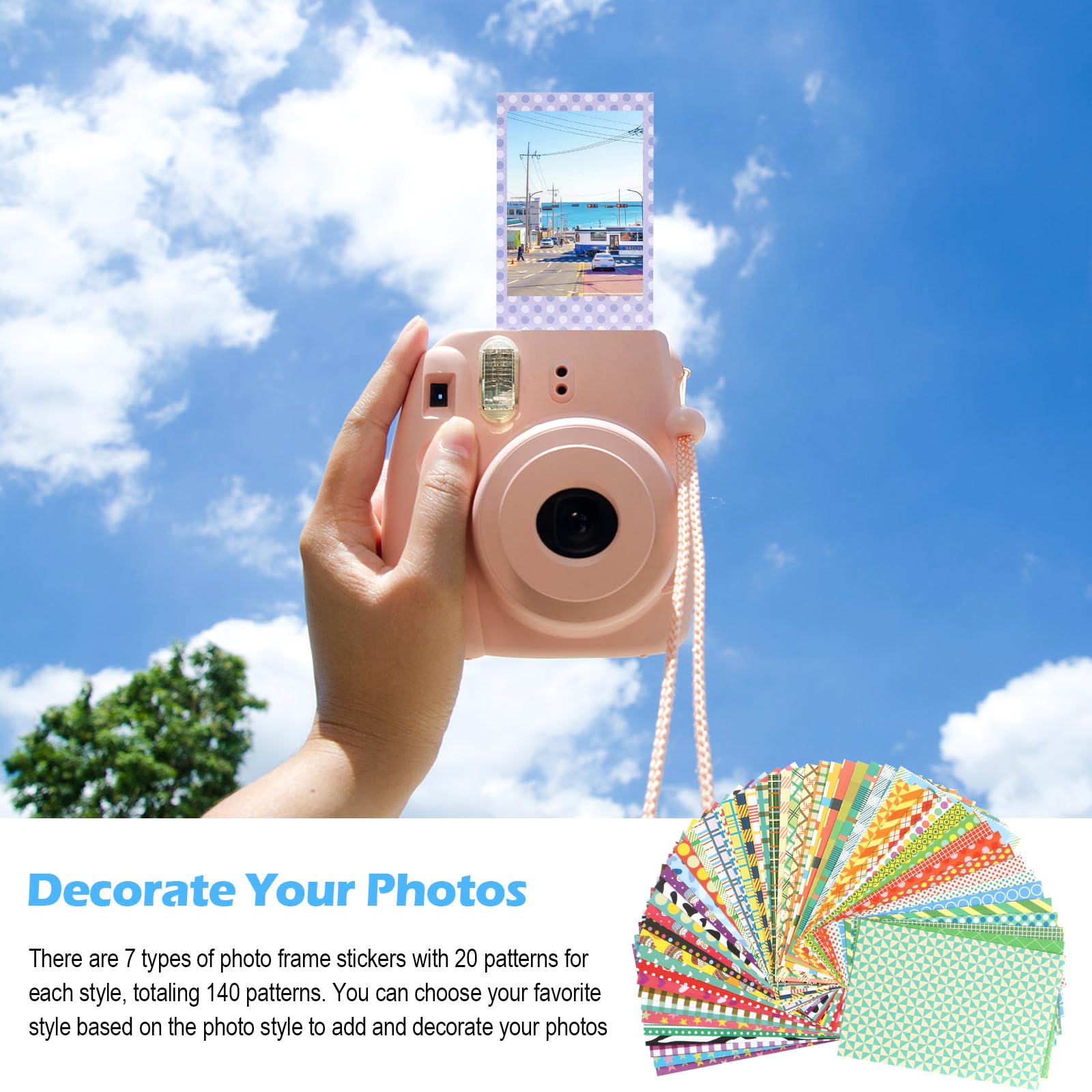 Przeźroczyste mini obramowanie na zdjęcia, opakowanie 140 naklejek z obramowaniem zdjęciowym, naklejki z obramowaniem zdjęciowym do filmu do Polaroida i Fujifilm Instax Mini Film 11 9 8 70 7s Aparat