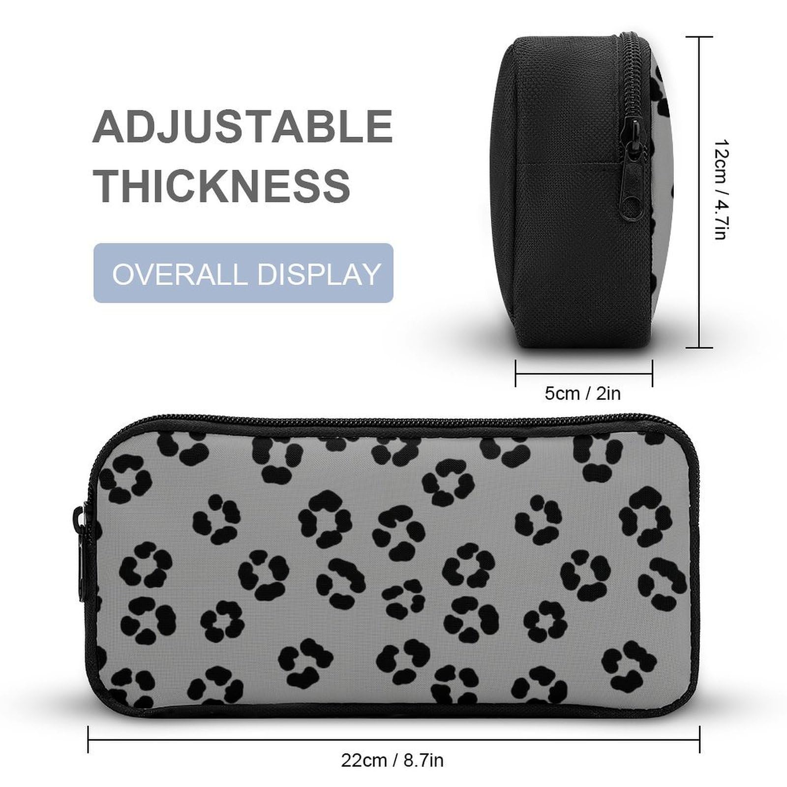 Ensemble sac à dos avec boîte à lunch et trousse de maquillage, idéal pour les voyages (gris foncé, noir, motif léopard).