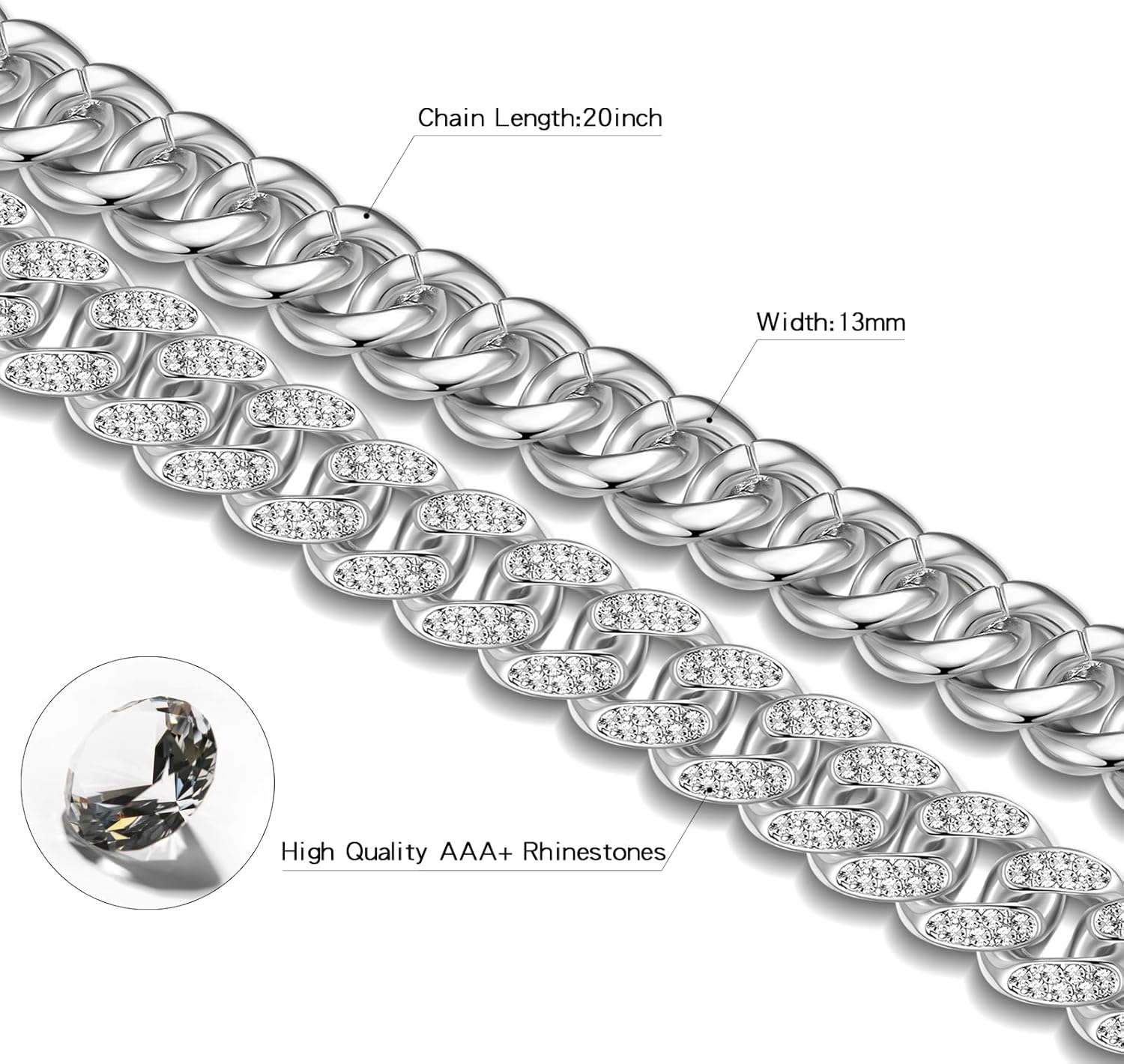 EDINGM Miami Cuban Link Chain for Men, Gold/Silver Plated Diamond Necklace, Iced Out Hip Hop Jewelry Gift - Image 2