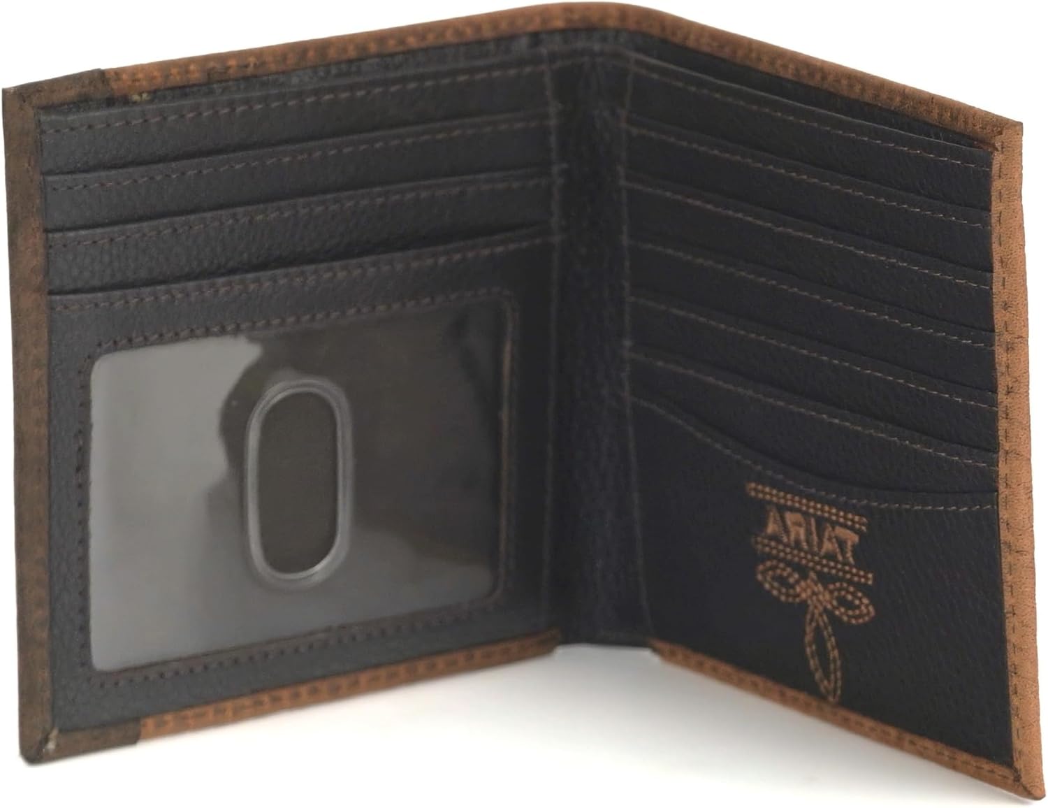 ARIAT Men’s Large Bifold Leather Wallet with Overlay Detail and Shield Concho, Brown Rowdy - Image 4