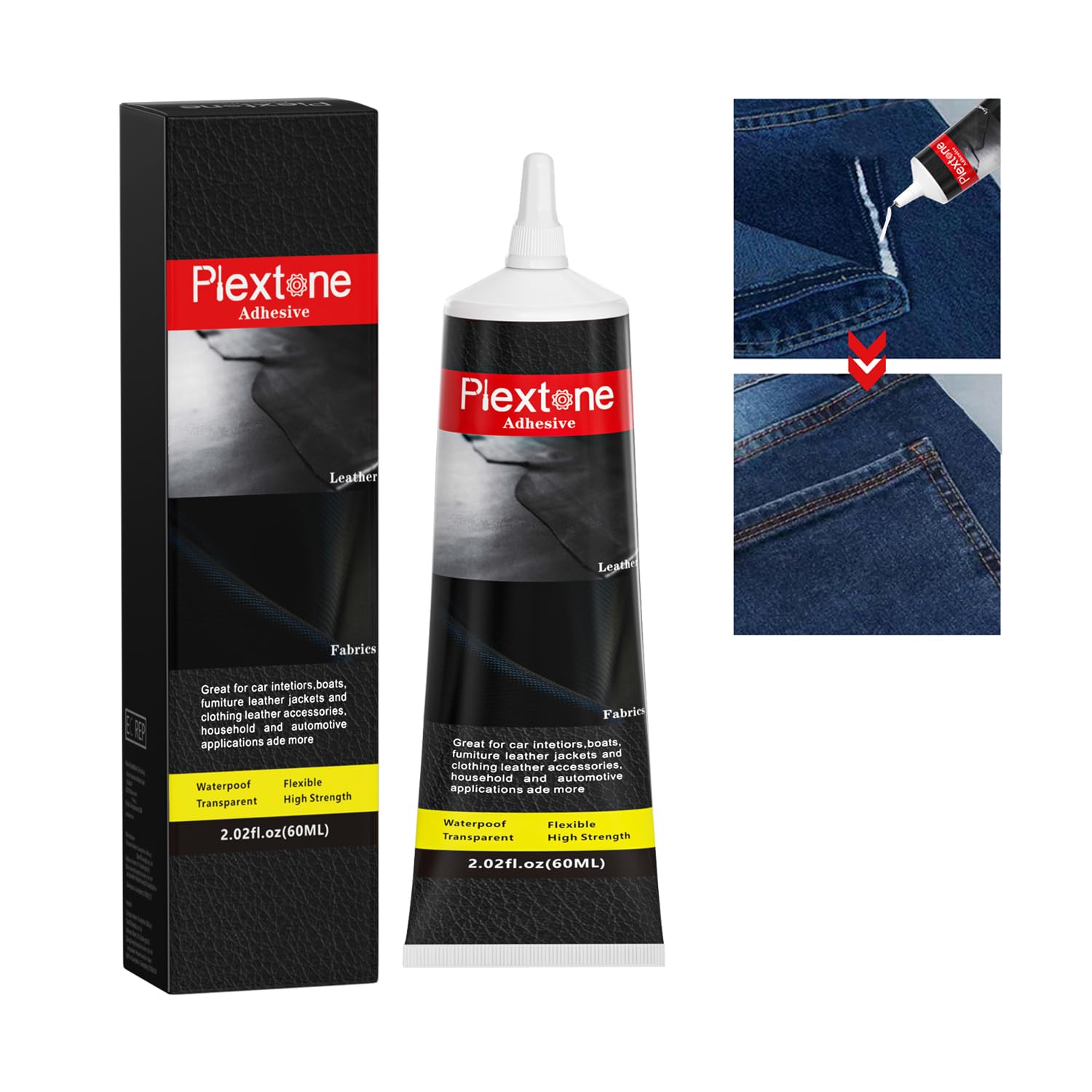 【60ml】 Plextone Leather Glue, Special Fabric Glue Permanent Clear Washable for Bonding Between Leather and Leather, Leather and Substrates of Different Materials. (Leather glue)…