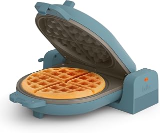 BELLA Flip-n-Store Waffle Maker Ceramic Nonstick 1000W Compact Flip Design Perfect Belgian Waffles Surf Blue