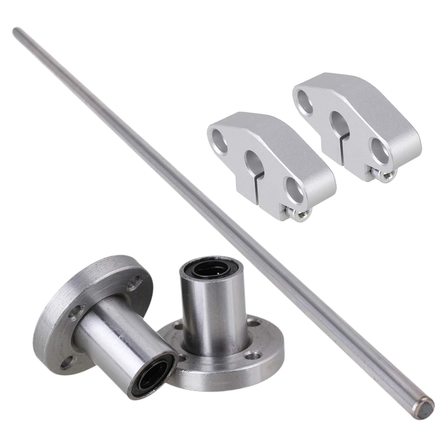 CNBTR Vertical 8mm Dia Round Flange Motion Bushing Bearing &500mm Linear Shaft Optical Axis with Rod Rail Support Set of 5