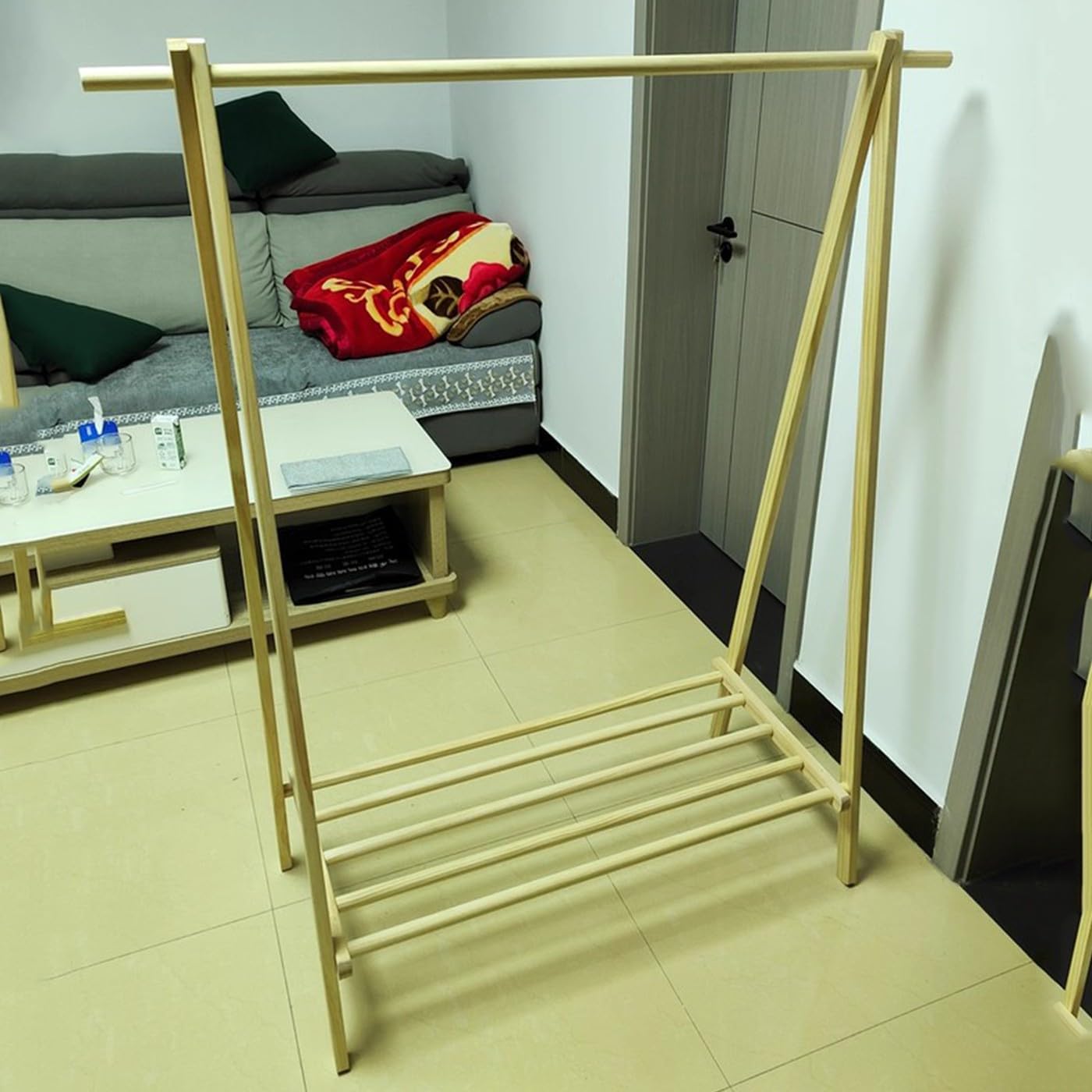 Perchero de madera maciza con diseño Hoo & Shoe Sto para ahorrar espacio, 60/80/100/120 cm, altura de madera natural, altura de 146 cm, perfecto para entrada y hogar