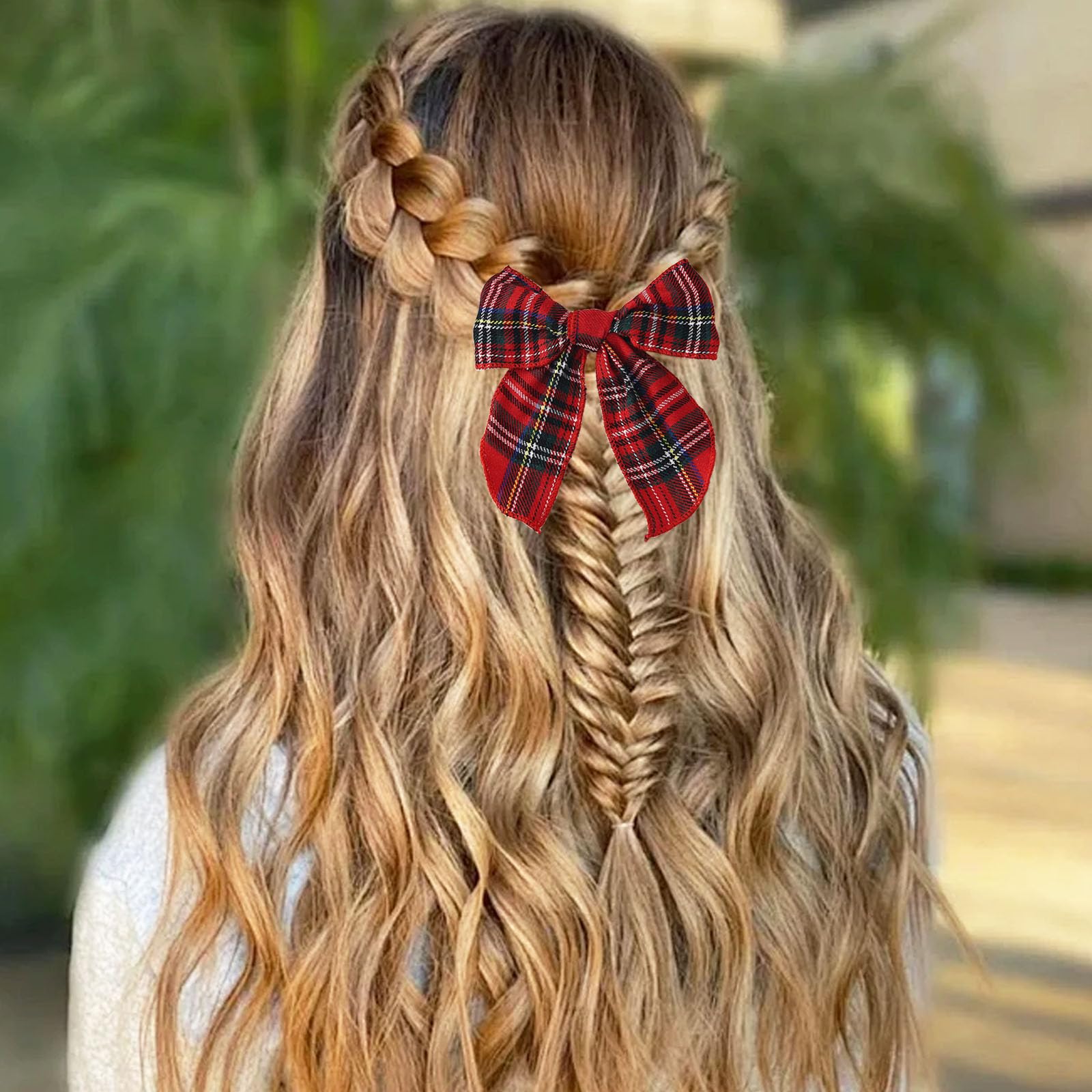 2PCS Tartan Bow Knot Hair Clips, Red Plaid Hair Bow, Scottish Bow Hair Barrettes, Elegant Hairpins, Fashion Festive Hair Accessories - Image 4