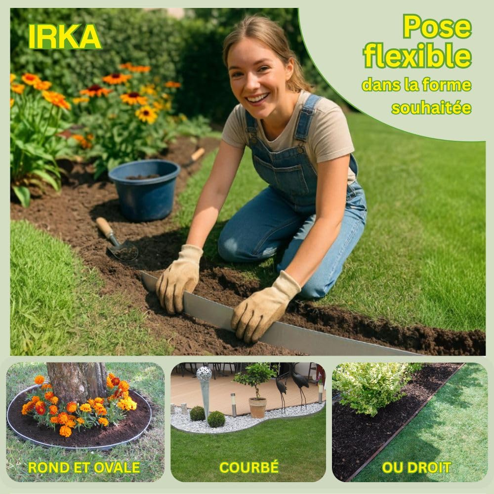 IRKA Bande de Bordure de Gazon Acier Corten 20 cm x 10 m | Bordure de parterre flexible, épaisseur 1 mm, pour le jardin, délimitation et encadrement des parterres