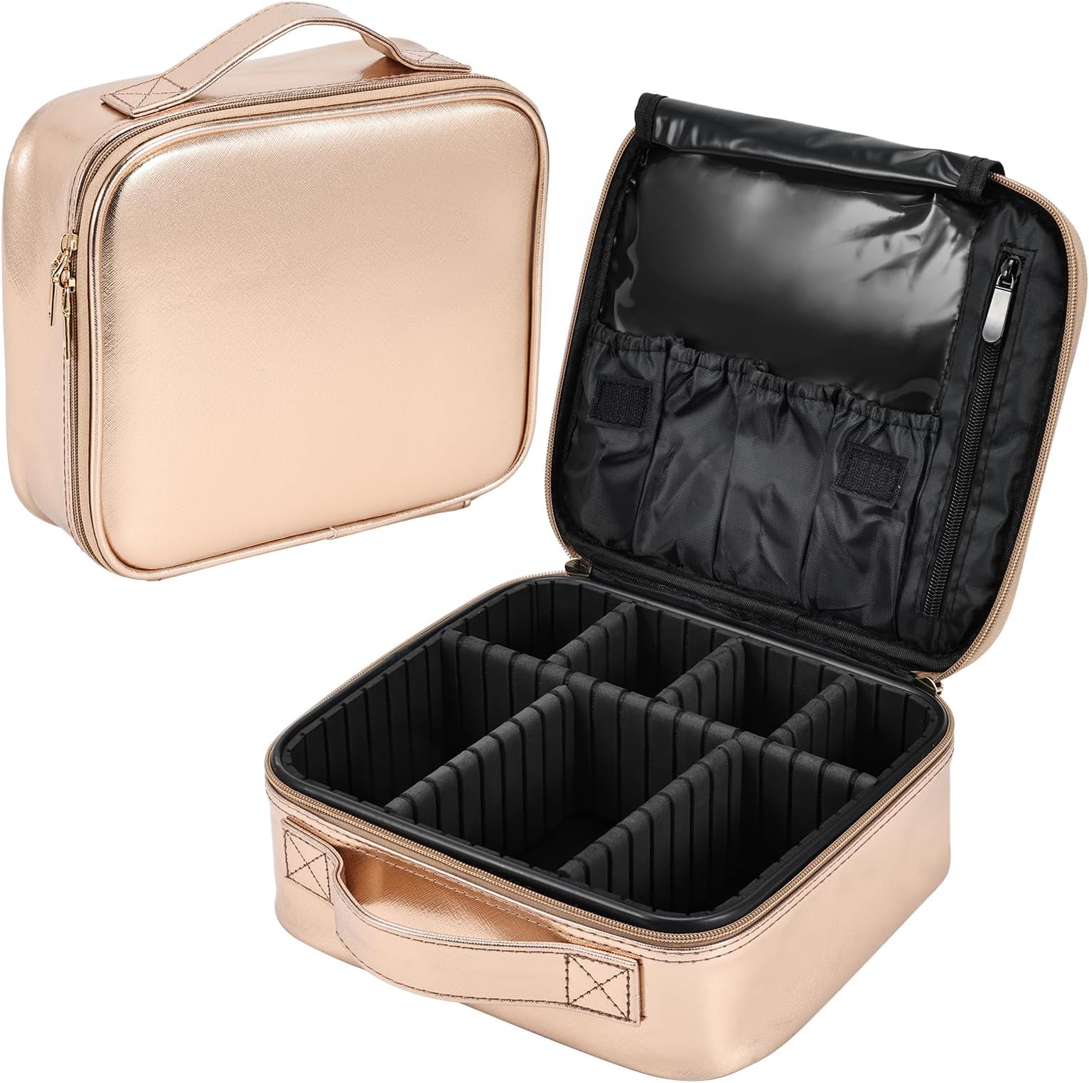 AdakieyaMakeup Bag Travel Vanity Case Make up Organiser Bag for Women Travel Make up Case Make Up Organiser Bag Beauty Box (Gold)