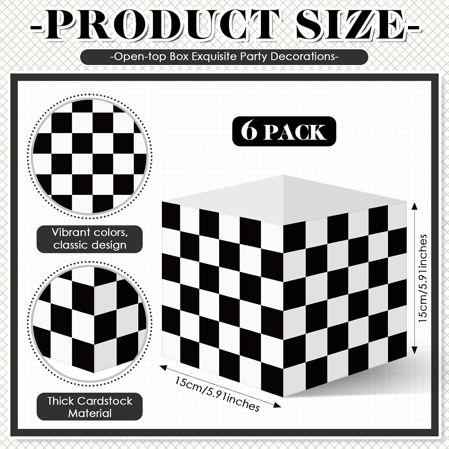 Novabright 6 Pcs Race Car Birthday Party Decoration 5.91 Inches Black and White Checkered Table Centerpiece Decoration Checkered Paper Boxes Vases for Racing Car Theme Party Table Decor Supplies image 3