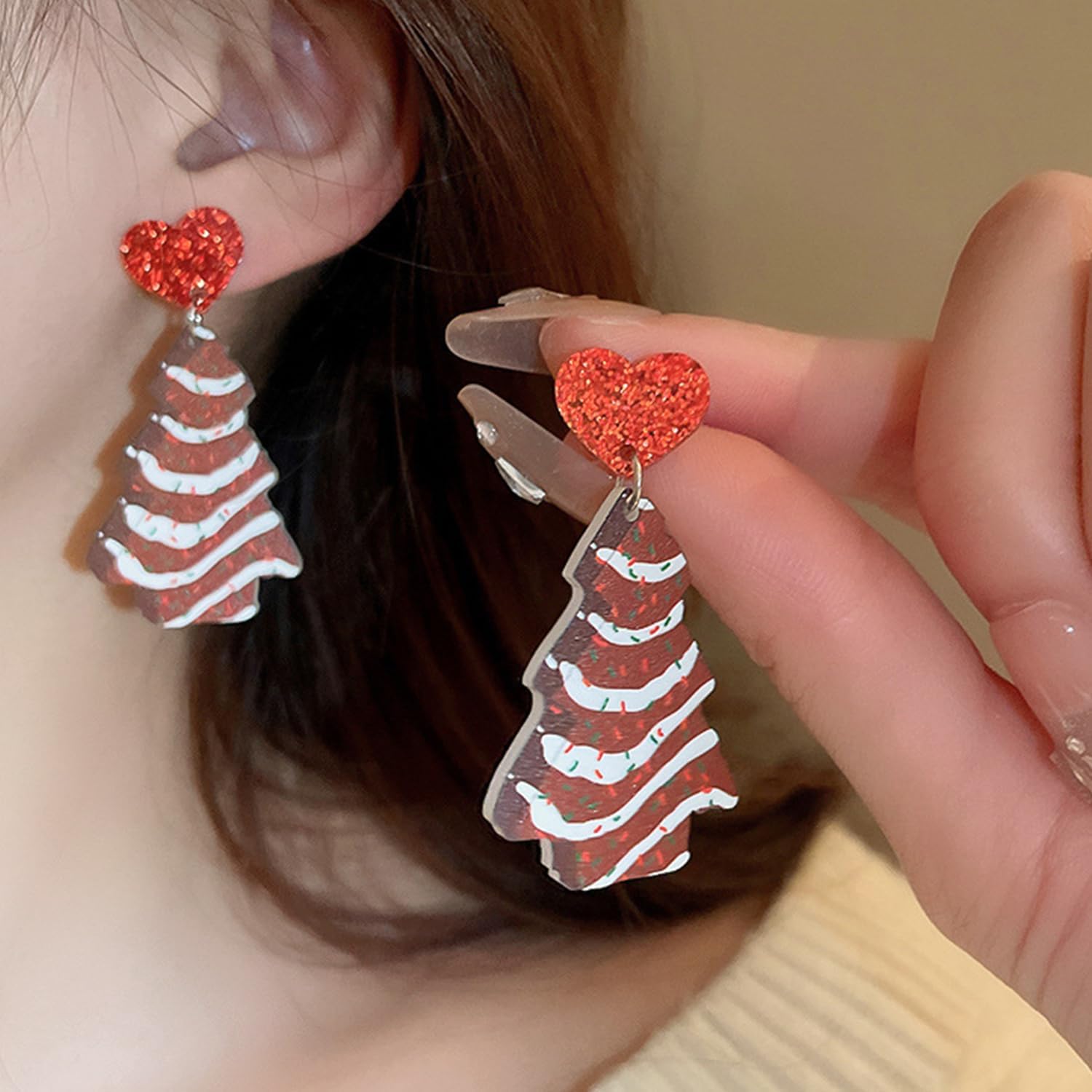 Christmas Tree Cake Earrings for Women Acrylic Christmas Tree Earrings Heart Christmas Earrings Dangle for Women Merry Christmas Jewelry - Image 2