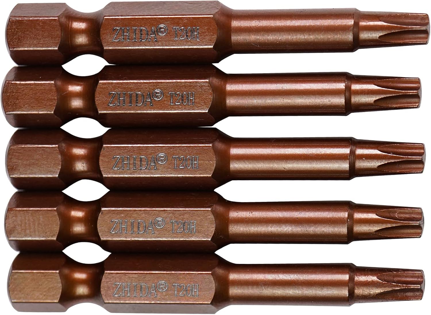 T20H Security Torx Bit 50mm, Tamper Resistant Torx Bit with Hole, S2 Steel, Magnetic, 1/4" Hex, Impact Grade for Drill & Driver 5-Pack