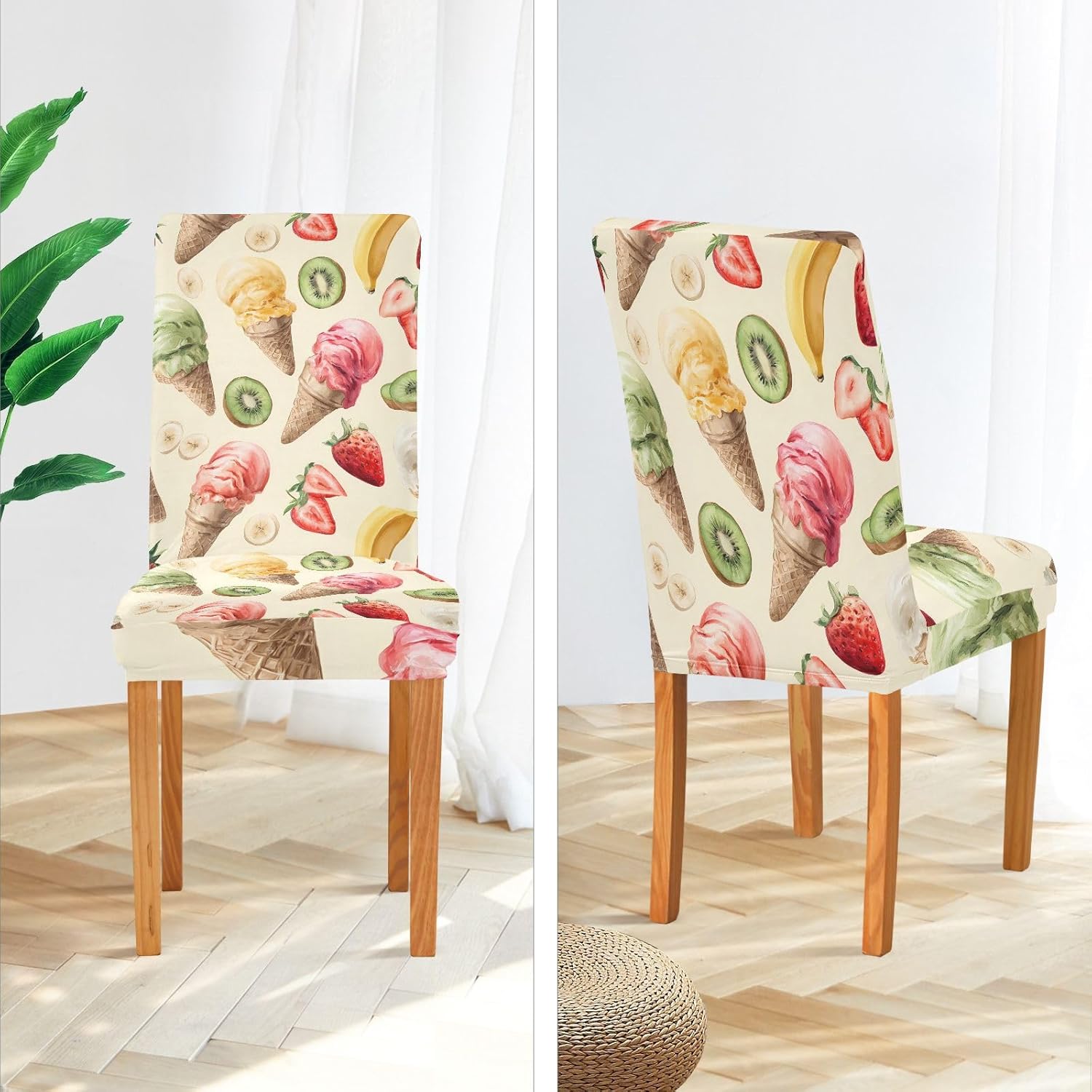 ALAZA Chair Covers for Dining Room, Ice Cream Fruit Pattern Stretch Chair Cover Sets Chair Protector Removable Washable for Ktichen Restaurant Hotel