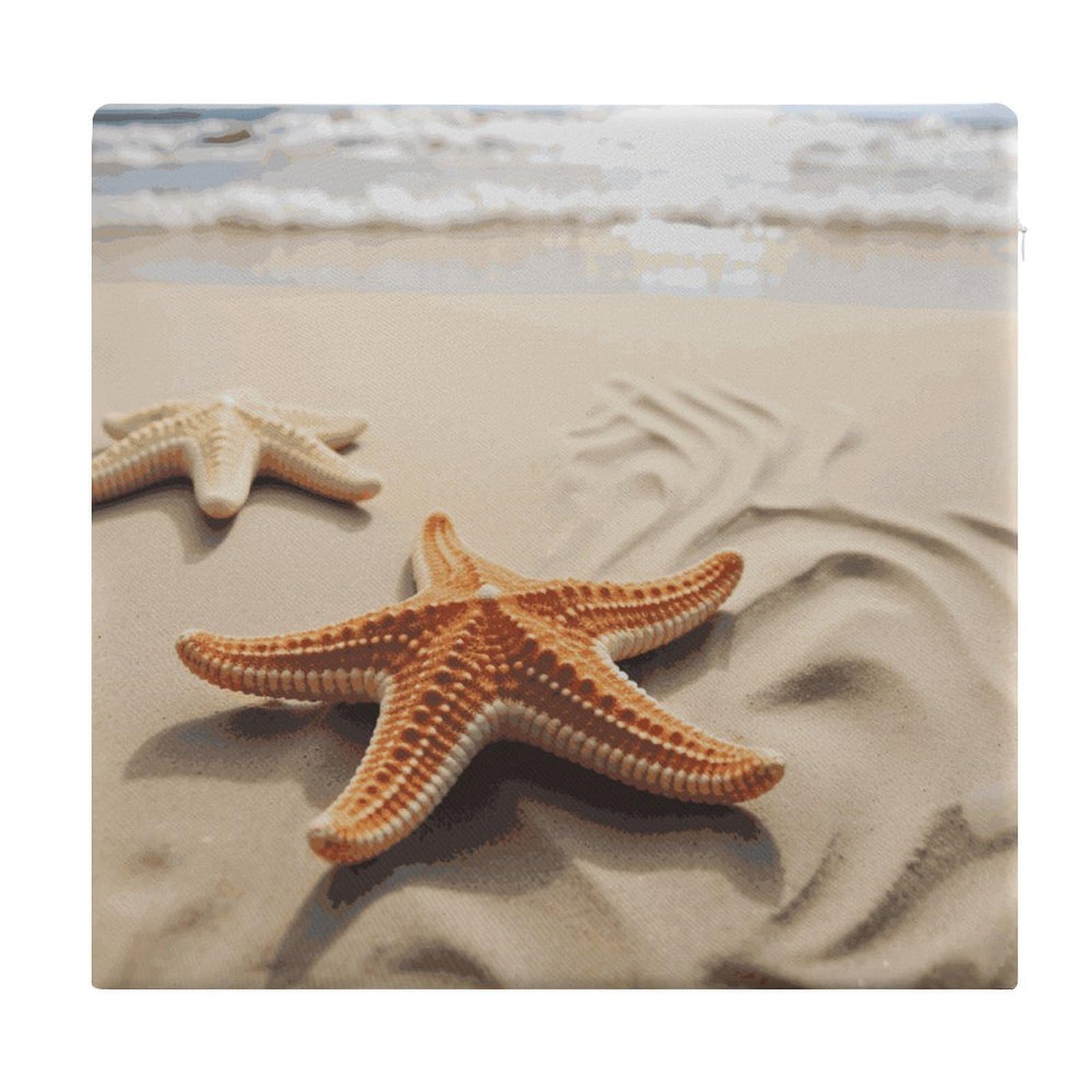 LDGSUPH Starfish on The Sand Beach Landscape Seat Cushions for Office Chair Cushion Square Pillows Seating Soft Floor Cushions Cozy Couch Cushion Support Memory Foam Chair Pads for Home Travel Car