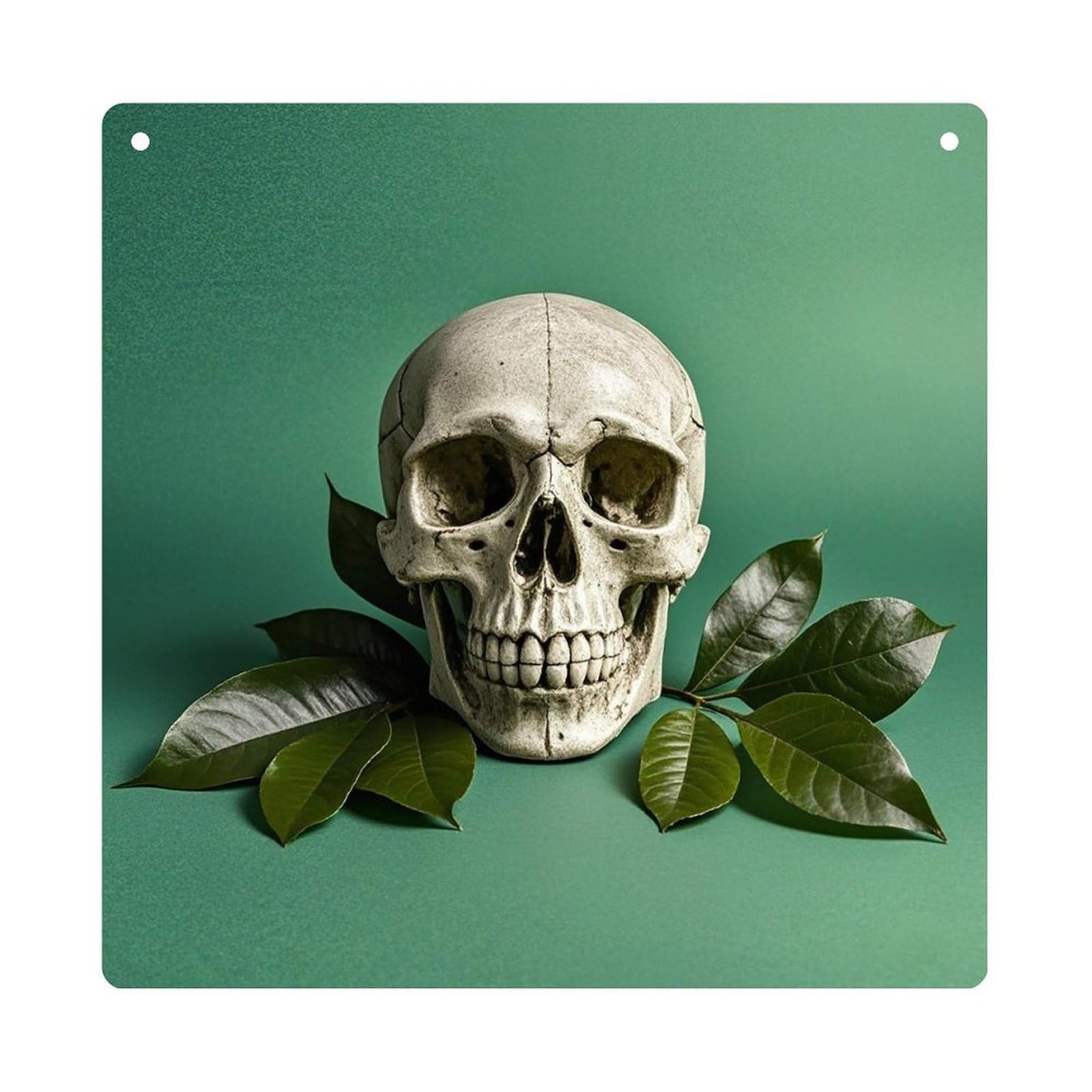 Green Background Skull and Leaves Hanging Ornament Wall Decor Pendant