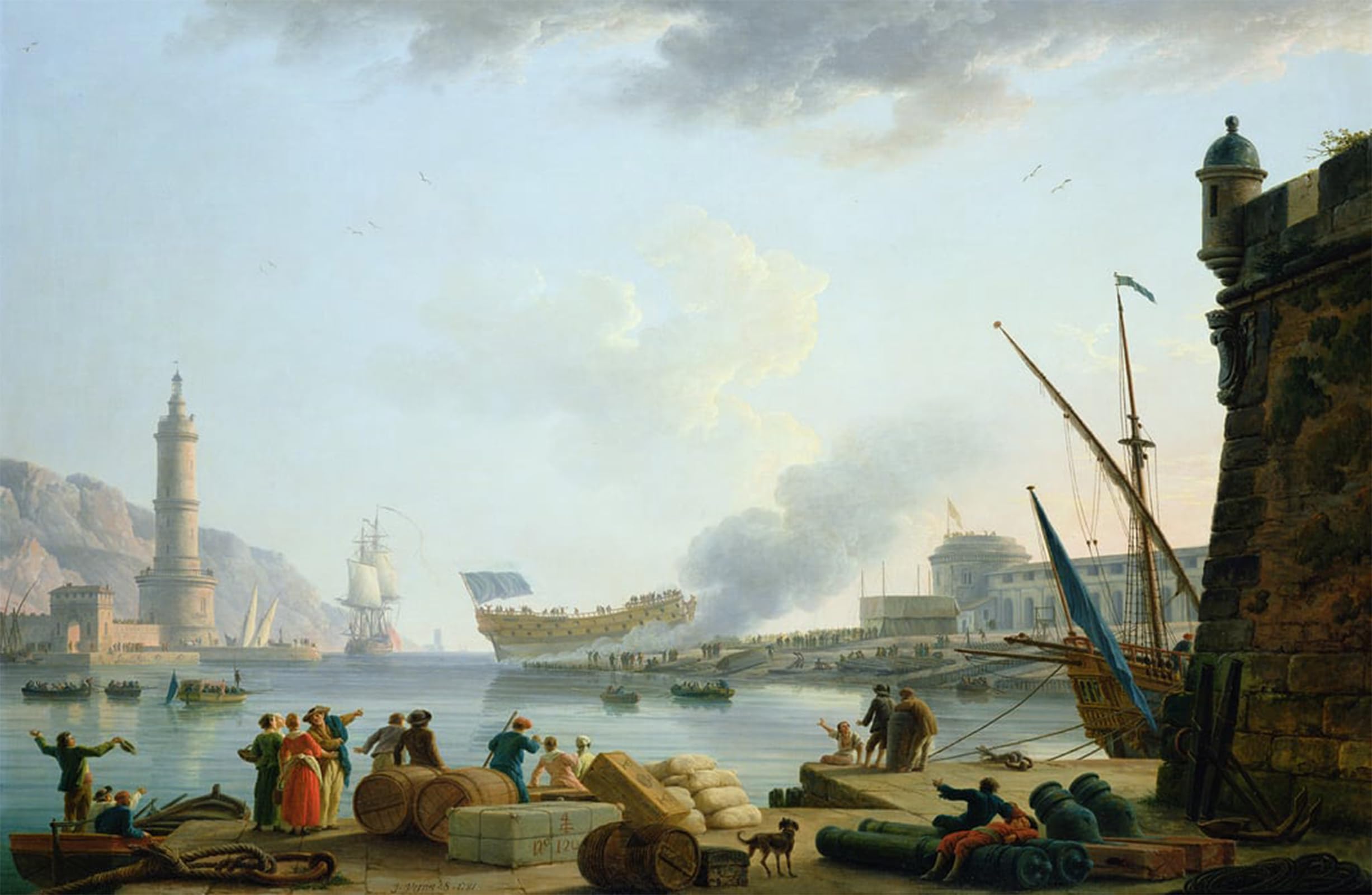 POSTERIIk Vintage Print Pop Art Landscape Artwork the of the Warship At the Mouth of a Port by Claude Vernet Art Prints for Office Home Decor 60x90cm